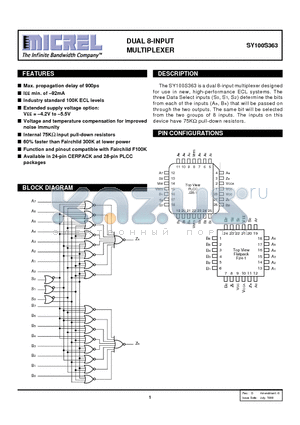 SY100S363FC datasheet - DUAL 8-INPUT MULTIPLEXER