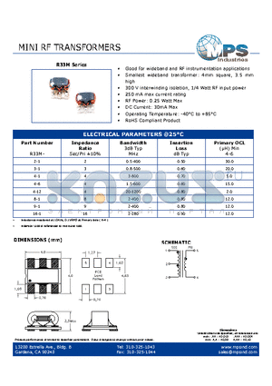 R33M-2-1 datasheet - MINI RF TRANSFORMERS