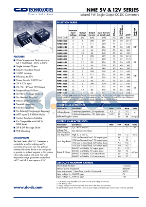 NME0524D datasheet - Isolated 1W Single Output DC-DC Converters