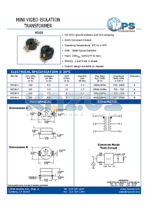 R3536-2 datasheet - MINI VIDEO ISOLATION TRANSFORMER