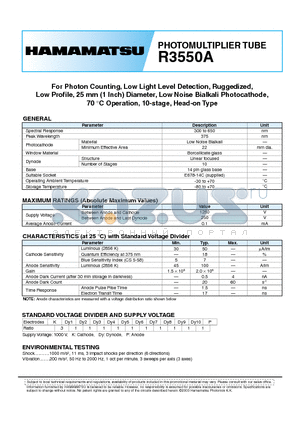 R3550A datasheet - PHOTOMULTIPLIER TUBE