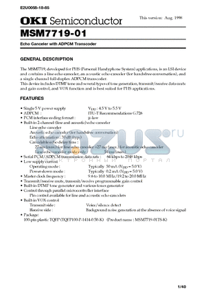 MSM7719-01TS-K datasheet - Echo Canceler with ADPCM Transcoder