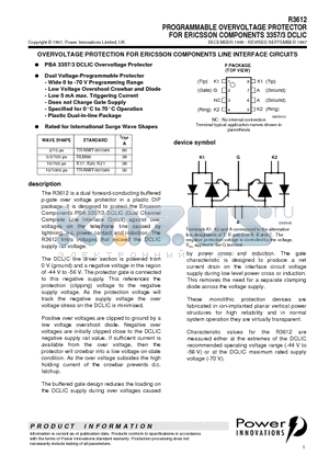 R3612 datasheet - PROGRAMMABLE OVERVOLTAGE PROTECTOR FOR ERICSSON COMPONENTS 3357/3 DCLIC