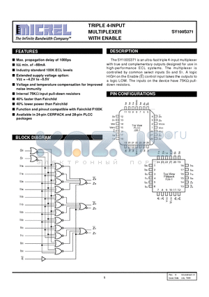 SY100S371JC datasheet - TRIPLE 4-INPUT MULTIPLEXER WITH ENABLE