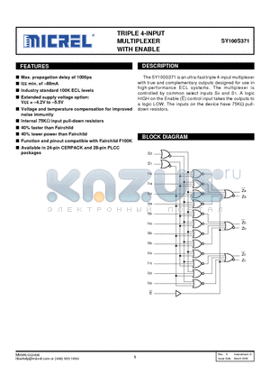 SY100S371JZ datasheet - TRIPLE 4-INPUT MULTIPLEXER WITH ENABLE
