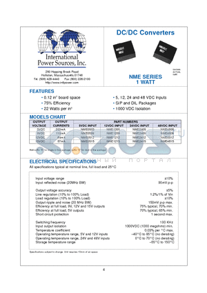 NME2409 datasheet - DC/DC Converters NME SERIES 1 WATT