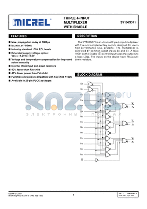 SY100S371JZTR datasheet - TRIPLE 4-INPUT MULTIPLEXER WITH ENABLE
