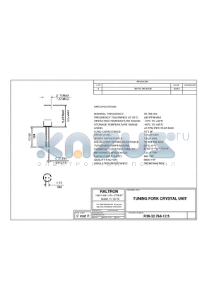 R38-32.768-12.5 datasheet - TUNING FORK CRYSTAL UNIT