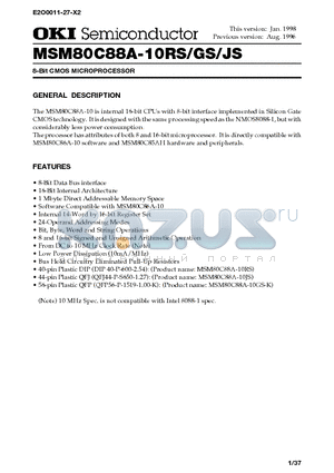 MSM80C88A-10GS datasheet - 8-Bit CMOS MICROPROCESSOR