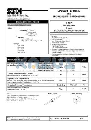 SPD5627SMS datasheet - 3 AMP 200-1000 Volts 5 usec STANDARD RECOVERY RECTIFIER