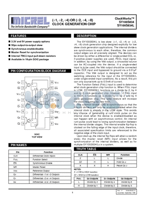 SY100S834LZCTR datasheet - (1, 2, 4) OR (2, 4, 8) CLOCK GENERATION CHIP