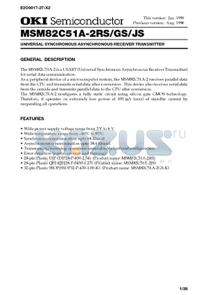 MSM82C51A-2JS datasheet - UNIVERSAL SYNCHRONOUS ASYNCHRONOUS RECEIVER TRANSMITTER