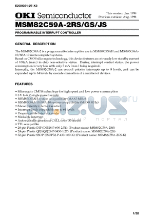 MSM82C59A-2GS datasheet - PROGRAMMABLE INTERRUPT CONTROLLER