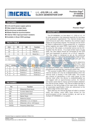 SY100S838L datasheet - (1, 2/3) OR (2, 4/6) CLOCK GENERATION CHIP