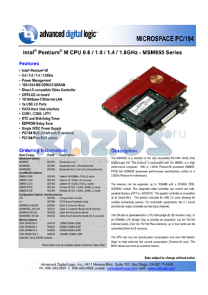 MSM855 datasheet - Intel^ Pentium^ M CPU 0.6 / 1.0 / 1.4 / 1.8GHz