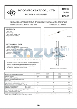 R4000 datasheet - HIGH VOLTAGE SILICON RECTIFIER(4000 to 5000 Volts, 0.2 Ampere)