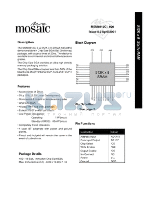 MSM8521CB-020 datasheet - 512K x 8 Static RAM Issue 5.2 April 2001