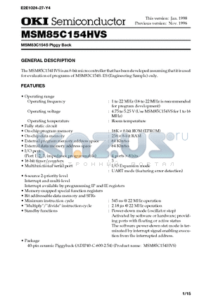 MSM85C154HVS datasheet - MSM83C154S Piggy Back