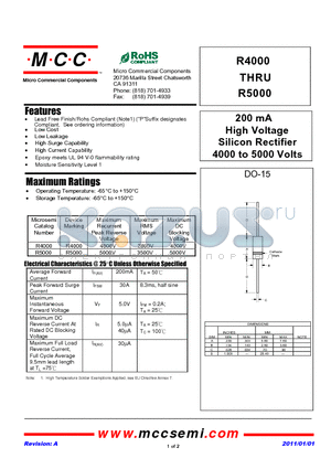 R4000 datasheet - 200 mA High Voltage Silicon Rectifier 4000 to 5000 Volts