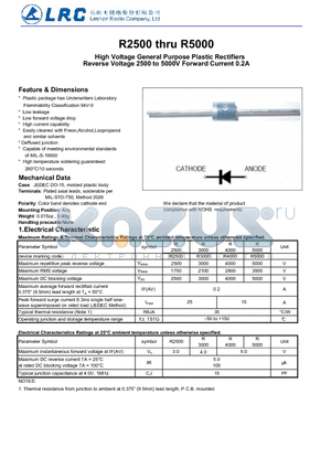 R4000 datasheet - High Voltage General Purpose Plastic Rectifiers Low leakage