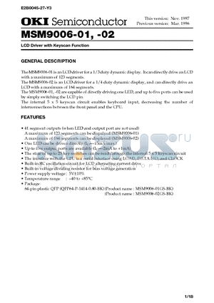 MSM9006-01 datasheet - LCD Driver with Keyscan Function