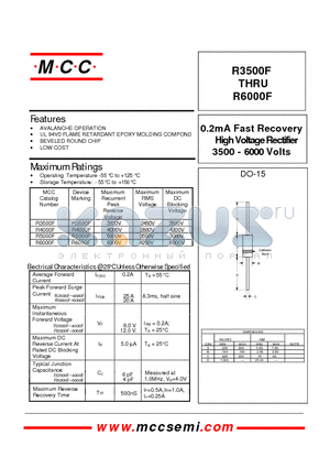 R4000F datasheet - 0.2mA Fast Recovery High Voltage Rectifier 3500 - 6000 Volts