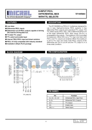 SY100S863 datasheet - 8-INPUT PECL DIFFERENTIAL MUX WITH TTL SELECTS