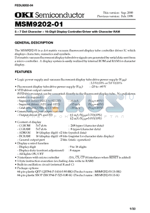 MSM9202-01 datasheet - 5 x 7 Dot Character x 16-Digit Display Controller/Driver with Character RAM