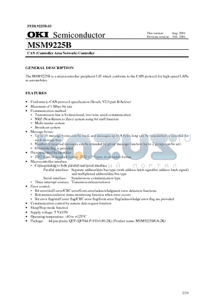 MSM9225B datasheet - CAN (Controller Area Network) Controller