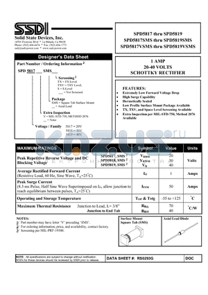 SPD5817 datasheet - 1 AMP 20-40 VOLTS SCHOTTKY RECTIFIER