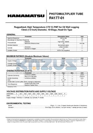 R4177-01 datasheet - PHOTOMULTIPLIER TUBE