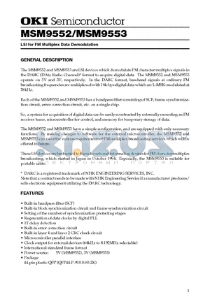 MSM9553 datasheet - LSI for FM Multiplex Data Demodulation