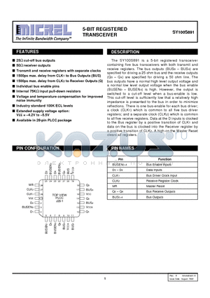 SY100S891JC datasheet - 5-BIT REGISTERED TRANSCEIVER