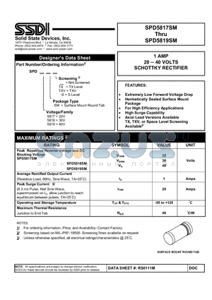 SPD5818SM datasheet - SCHOTTKY RECTIFIER