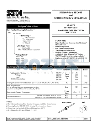 SPD605_1 datasheet - HYPERFAST RECOVERY RECTIFIER