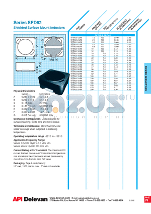 SPD62 datasheet - Shielded Surface Mount Inductors