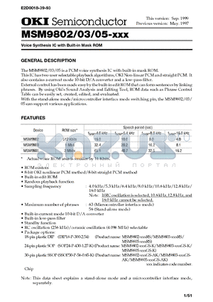 MSM9805-XXX datasheet - Voice Synthesis IC with Built-in Mask ROM