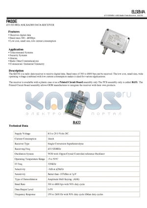 R433E datasheet - 433.920 MHz ASK RADIO DATA RECEIVER