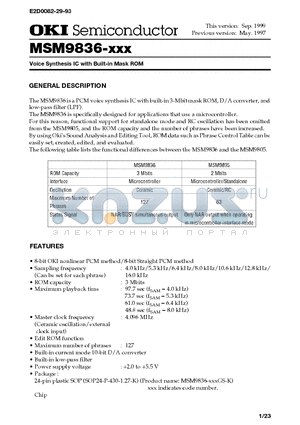 MSM9836 datasheet - Voice Synthesis IC with Built-in Mask ROM