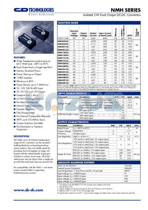 NMH0509S datasheet - ISOLATED 2W DUAL OUTPUT DC-DC CONVERTERS