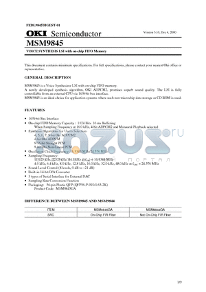 MSM9845GA datasheet - VOICE SYNTHESIS LSI with on-chip FIFO Memory