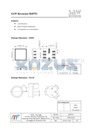 R45751 datasheet - SAW Resonator