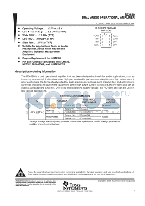 R4580I datasheet - DUAL AUDIO OPERATIONAL AMPLIFIER