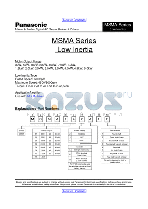 MSMA102 datasheet - Minas A Series Digital AC Servo Motors & Drivers