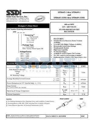 SPD647-1 datasheet - STANDARD RECOVERY RECTIFIER