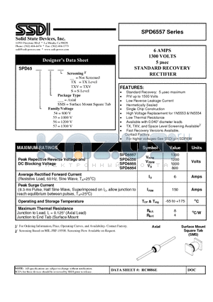 SPD6524TXV datasheet - 6AMPS 1300VOLTS 5 nsec STANDARD RECOVERY RECTIFIER