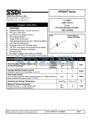 SPD6554 datasheet - 6 AMPS 1300 VOLTS 5 usec STANDARD RECOVERY RECTIFIER