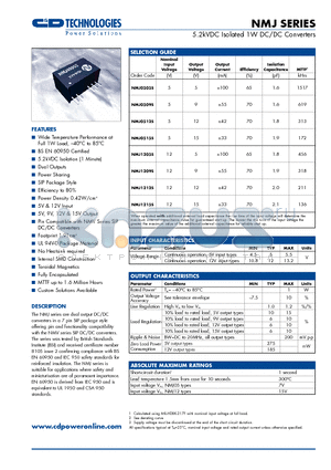 NMJ0505S datasheet - 5.2k VDC Isolated 1W DC/DC Converters