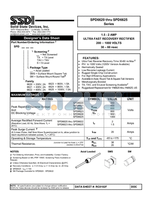 SPD6620 datasheet - ULTRA FAST RECOVERY RECTIFIER