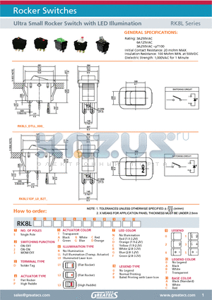 RK8LS1DFFL0CB2TB datasheet - Ultra Small Rocker Switch with LED Illumination